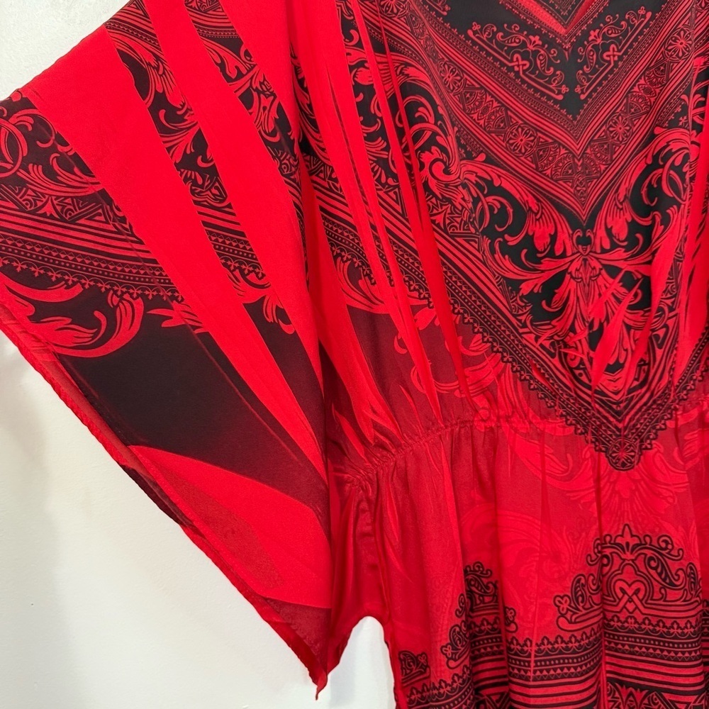 🧨 5/$25 Cato Red and Black Patterned Batwing Blouse - Picture 8 of 8